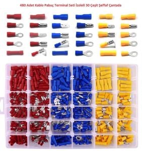 480 Adet Kablo Pabuç Terminal Seti İzoleli 30 Çeşit Şeffaf Çantada