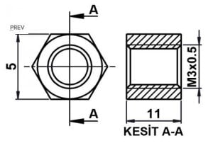 DİSTANS  METAL  AK-YP-411  11 mm  DİŞİ - DİŞİ  YÜKSELTEC