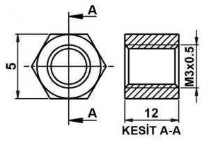 DİSTANS  METAL  AK-YP-412  12 mm  DİŞİ - DİŞİ  YÜKSELTEC