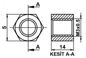 DİSTANS  METAL  AK-YP-414  14 mm  DİŞİ - DİŞİ  YÜKSELTEC