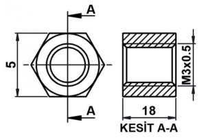 DİSTANS  METAL  AK-YP-418  18 mm  DİŞİ - DİŞİ  YÜKSELTEC