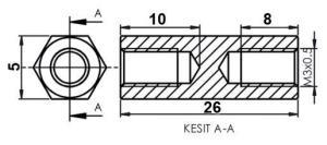 DİSTANS  METAL  AK-YP-426 26 mm  DİŞİ - DİŞİ YÜKSELTEC