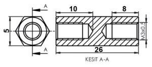DİSTANS  METAL  AK-YP-426 26 mm  DİŞİ - DİŞİ YÜKSELTEC