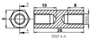 DİSTANS  METAL  AK-YP-426 26 mm  DİŞİ - DİŞİ YÜKSELTEC