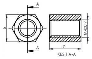 DİSTANS  METAL  AK-YP-4007  METRİK 4  7mm  DİŞİ - DİŞİ  YÜKSELTEÇ