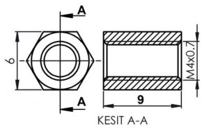DİSTANS  METAL  AK-YP-4009  METRİK 4  9mm  DİŞİ - DİŞİ YÜKSELTEÇ