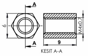 DİSTANS  METAL  AK-YP-4009  METRİK 4  9mm  DİŞİ - DİŞİ YÜKSELTEÇ