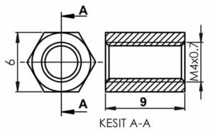 DİSTANS  METAL  AK-YP-4009  METRİK 4  9mm  DİŞİ - DİŞİ YÜKSELTEÇ