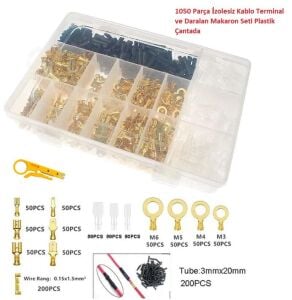 1050 Parça İzolesiz Kablo Terminal ve Daralan Makaron Seti Plastik Çantada