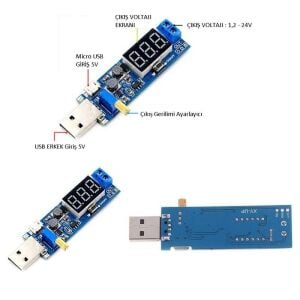DC-DC USB Giriş:5V Çıkış: 0-27V Dc Boost Stepup Voltaj Yükseltici Modül