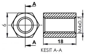 DİSTANS  METAL  AK-YP-4018  METRİK 4  18mm  DİŞİ - DİŞİ YÜKSELTEÇ