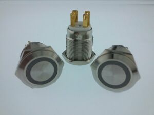 BUTON YUVARLAK Metal Su Geçirmez 19mm 220V MAVİ HALKA Led'li NO:53