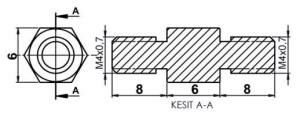 DİSTANS  METAL  AK-YP-4206  METRİK 4   6 mm  ERKEK - ERKEK  YÜKSELTEÇ
