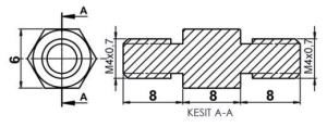 DİSTANS  METAL  AK-YP-4208  METRİK 4  8 mm  ERKEK - ERKEK  YÜKSELTEÇ