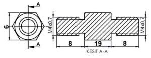 DİSTANS  METAL  AK-YP-4219  METRİK 4  19 mm  ERKEK - ERKEK  YÜKSELTEÇ
