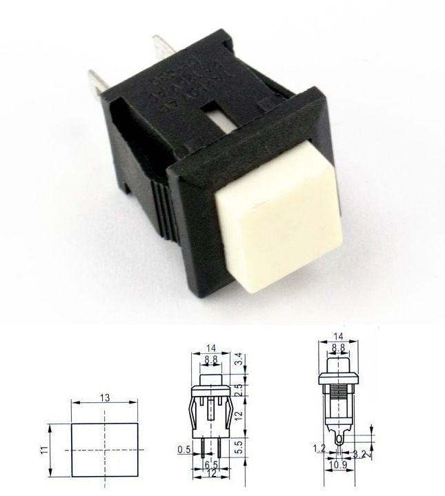 Buton Beyaz Kare Tırnaklı 2 Pim PBS-15B ( Yaylı Tip )