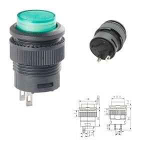 Anahtar Yeşil Yuvarlak 16mm Ø R16-503A 2 Pim Işıksız ( Kalıcı Tip )