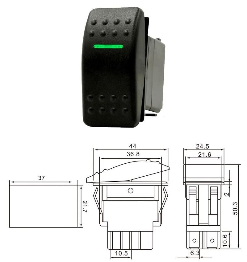 Marin Switch Yeşil Işıklı Anahtar On- Off 12-24v Dc Sw-3p Ic-134m-1 (Kalıcı Tip)