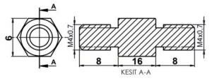 DİSTANS  METAL  AK-YP-4216  METRİK 4  16 mm  ERKEK - ERKEK  YÜKSELTEÇ