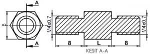 DİSTANS  METAL  AK-YP-4212  METRİK 4  12 mm ERKEK - ERKEK  YÜKSELTEC