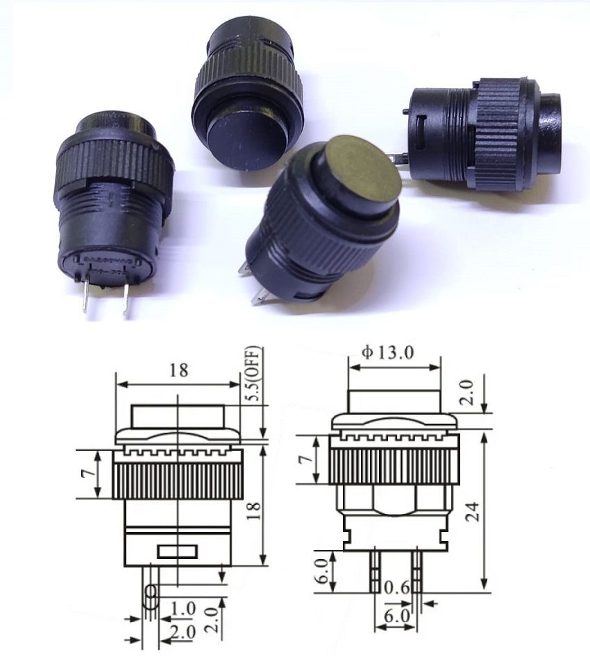 Anahtar Siyah Yuvarlak 16mm Ø R16-503A 2 Pim Işıksız ( Kalıcı Tip )