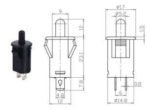 Buton PBS-29B Siyah Yuvarlak Gömme Tip 2 Bacak