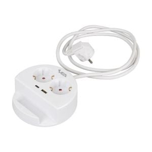 VEA VE-G1102C Yuvarlak Grup Priz 2'Lİ USB + TYPE-C Girişli Telefon Standlı 1.5 Metre