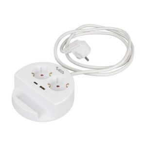 VEA VE-G1102C Yuvarlak Grup Priz 2'Lİ USB + TYPE-C Girişli Telefon Standlı 1.5 Metre