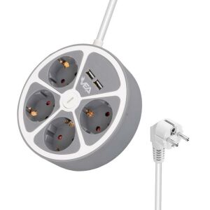 VEA VE-G604YU Yuvarlak Grup Priz 4'Lü 2 USB Girişli 1.5 Metre Anahtarlı