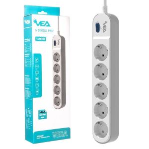 VEA VE-VEGA105 A Class Beyaz Akım Korumalı Grup Priz 5'Li 1.5 Metre Anahtarlı (Made in Malaysia)