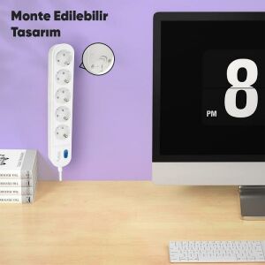 VEA VE-VEGA105 A Class Beyaz Akım Korumalı Grup Priz 5'Li 1.5 Metre Anahtarlı (Made in Malaysia)