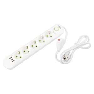 VEA VA-21562 Beyaz Akım Korumalı Grup Priz 5'Li 3 USB Girişli 1.5 Metre Anahtarlı
