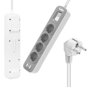 VEA VE-NOVA104 A Class Gri Akım Korumalı Grup Priz 4'Lü 1.5 Metre Anahtarlı (Made in Malaysia)