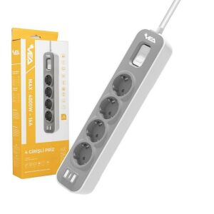 VEA VE-NOVA104 A Class Gri Akım Korumalı Grup Priz 4'Lü 1.5 Metre Anahtarlı (Made in Malaysia)