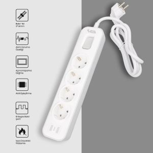 VEA VE-NOVA104 A Class Gri Akım Korumalı Grup Priz 4'Lü 1.5 Metre Anahtarlı (Made in Malaysia)