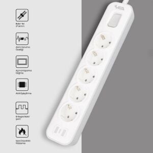 VEA VE-NOVA105 A Class Gri Akım Korumalı Grup Priz 5'Li 1.5 Metre Anahtarlı (Made in Malaysia)
