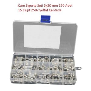 Cam Sigorta Seti 5x20 mm 150 Adet 15 Çeşit 250v Şeffaf Çantada