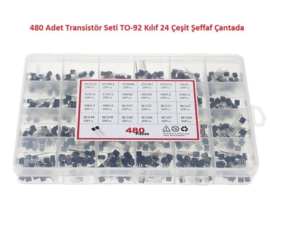 480 Adet Transistör Seti TO-92 Kılıf 24 Çeşit Şeffaf Çantada