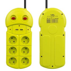 VEA VE-970USB Akım Korumalı Grup Priz 6'Lı 2 USB Girişli 1.5 Metre 2 Anahtarlı