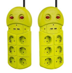VEA VE-970USB Akım Korumalı Grup Priz 6'Lı 2 USB Girişli 1.5 Metre 2 Anahtarlı