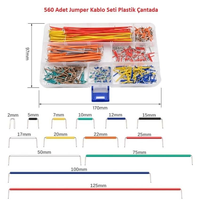 560 Adet Jumper Kablo Seti Plastik Çantada (14 farklı Boy 40 ar adet)