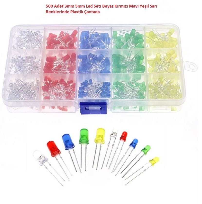 500 Adet 3mm 5mm Led Seti Beyaz Kırmızı Mavi Yeşil Sarı Renklerinde Plastik Çantada
