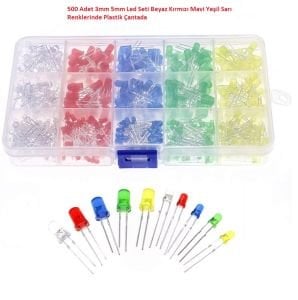500 Adet 3mm 5mm Led Seti Beyaz Kırmızı Mavi Yeşil Sarı Renklerinde Plastik Çantada