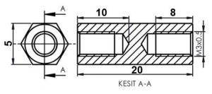 DİSTANS METAL AK-YP-420  METRİK 3 20 mm  DİŞİ - DİŞİ YÜKSELTEÇ