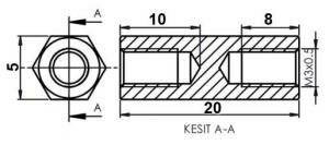 DİSTANS METAL AK-YP-420  METRİK 3 20 mm  DİŞİ - DİŞİ YÜKSELTEÇ
