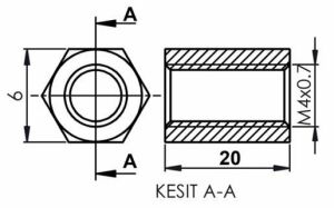 DİSTANS  METAL  AK-YP-4020  METRİK 4  20mm  DİŞİ - DİŞİ YÜKSELTEC