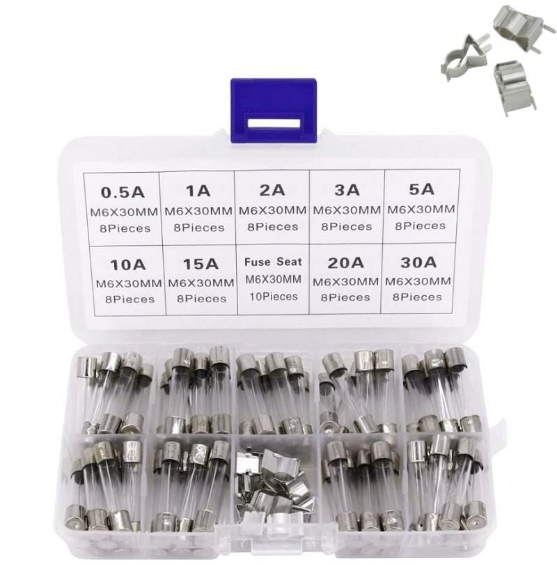 Cam Sigorta Seti 6x30 mm 72 Adet 9 Çeşit 250v Şeffaf Çantada