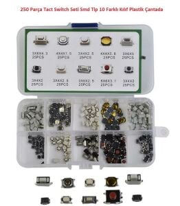 250 Parça Tact Switch Seti Smd Tip 10 Farklı Kılıf Plastik Çantada
