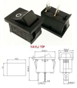 Buton Mini Siyah On Off ( On Mom ) Işıksız 2 Pin 6a 250v Kcd1-2 / Ic-124 ( Yaylı Tip)