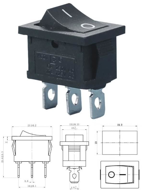 Anahtar Mini Siyah On Off Işıksız 3 Pin 6a 250v Kcd1-102 / Ic-121 ( Kalıcı Tip)